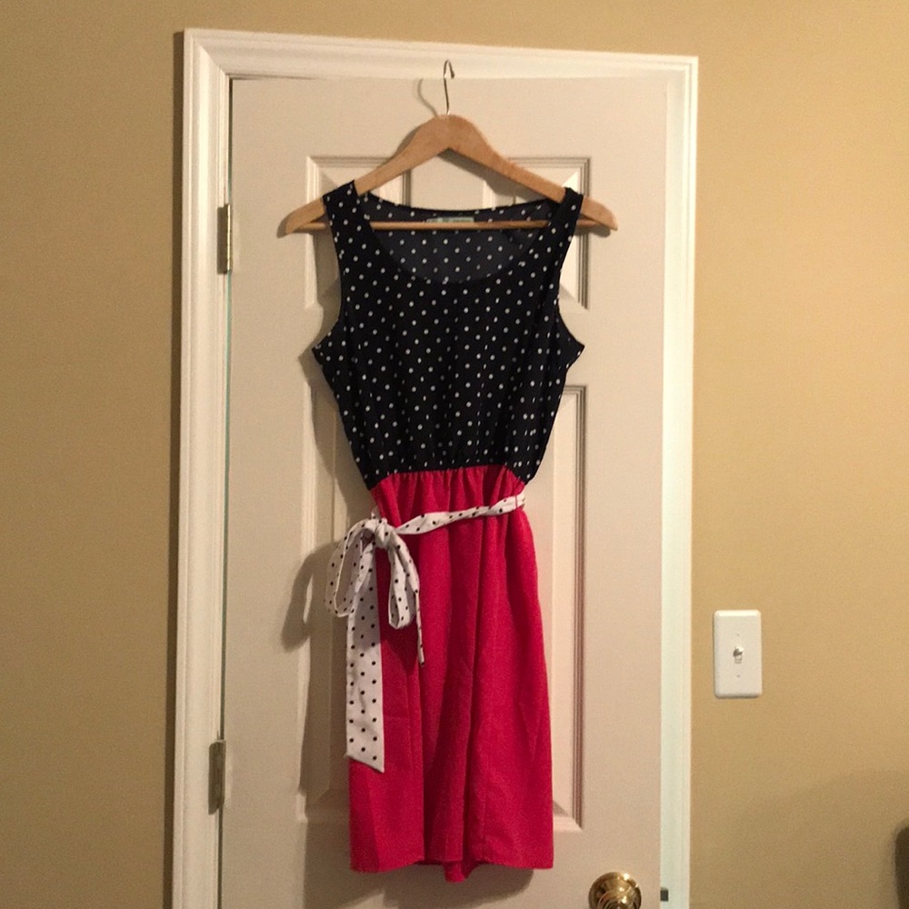 Blue and pink polka dot sun dress